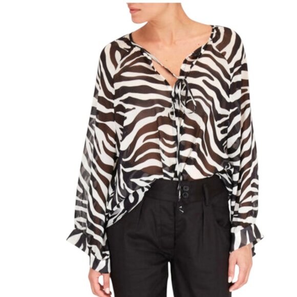 NILA LOTAN ACADIA SILK TIGER BLOUSE OLD MONEY MODERN CLASSIC LUXURY GLAM MEDIUM - Picture 4 of 7